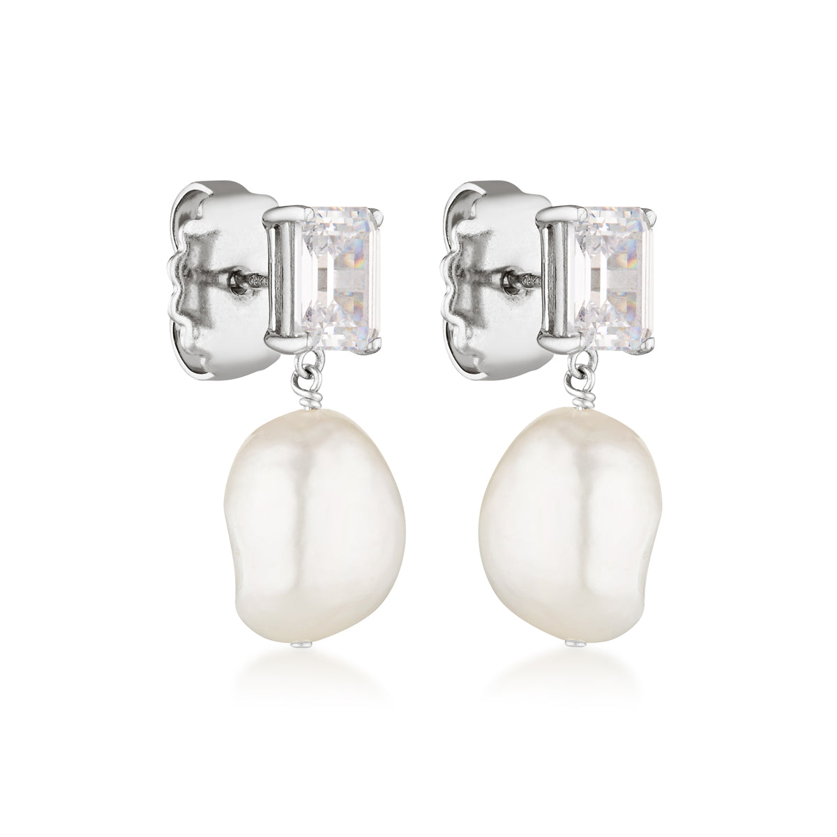 OLIVIA PEARL EARRINGS | SILVER