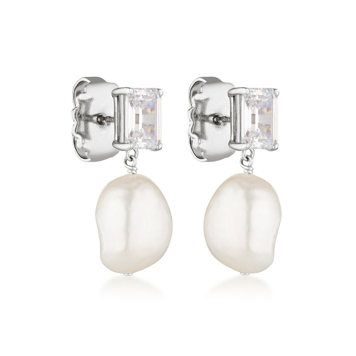 OLIVIA PEARL EARRINGS | SILVER