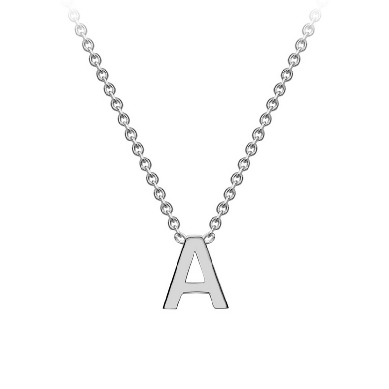 PETITE 'A' INITIAL NECKLACE | 9K SOLID WHITE GOLD