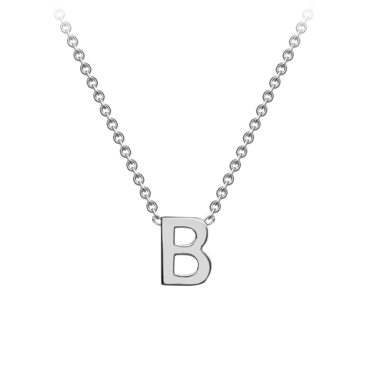 PETITE 'B' INITIAL NECKLACE | 9K SOLID WHITE GOLD