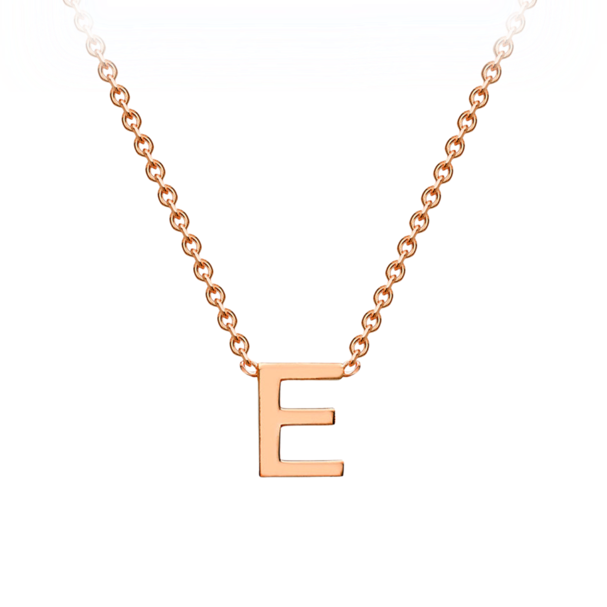 PETITE 'E' INITIAL NECKLACE | 9K SOLID ROSE GOLD