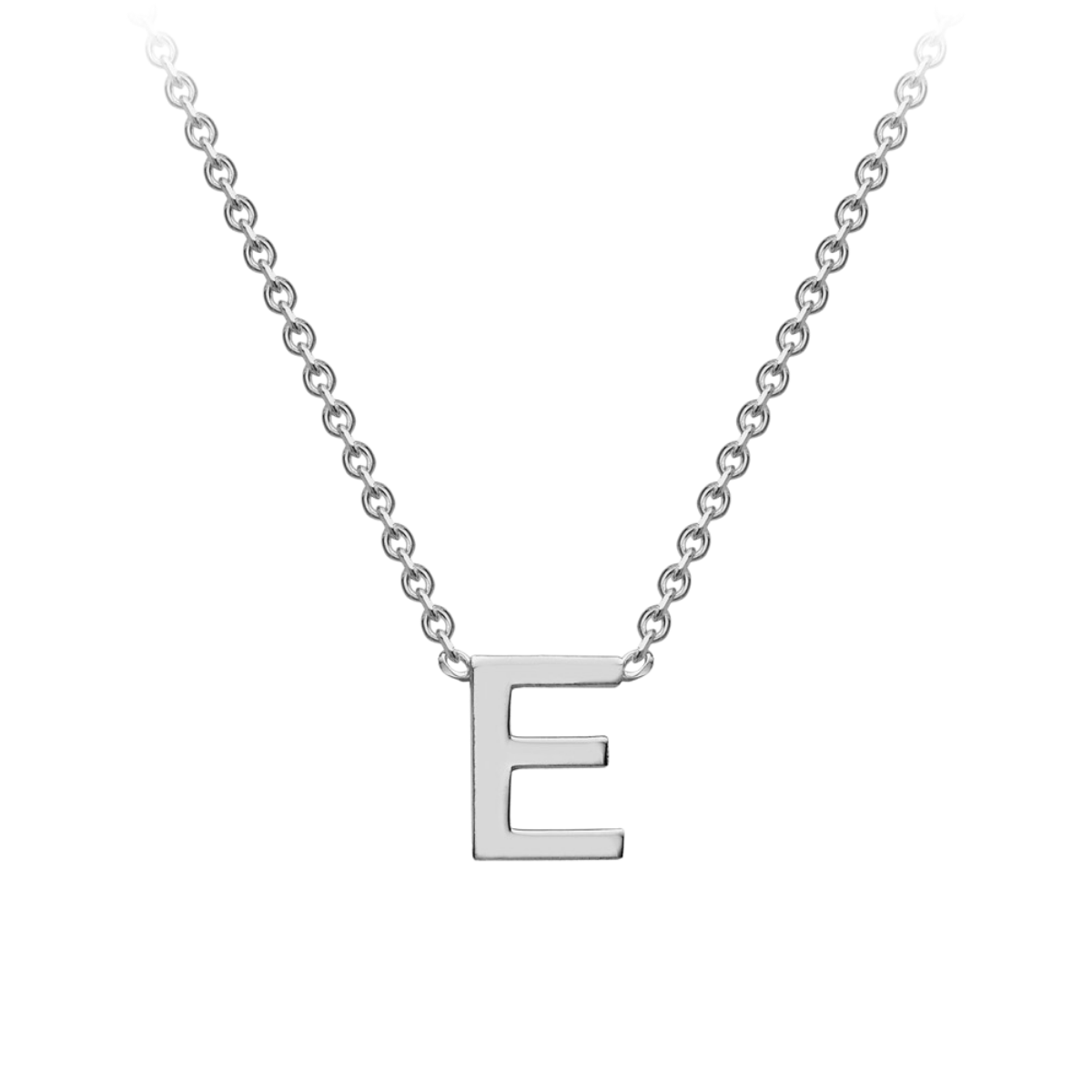 PETITE 'E' INITIAL NECKLACE | 9K SOLID WHITE GOLD