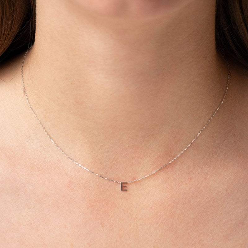PETITE 'E' INITIAL NECKLACE | 9K SOLID WHITE GOLD
