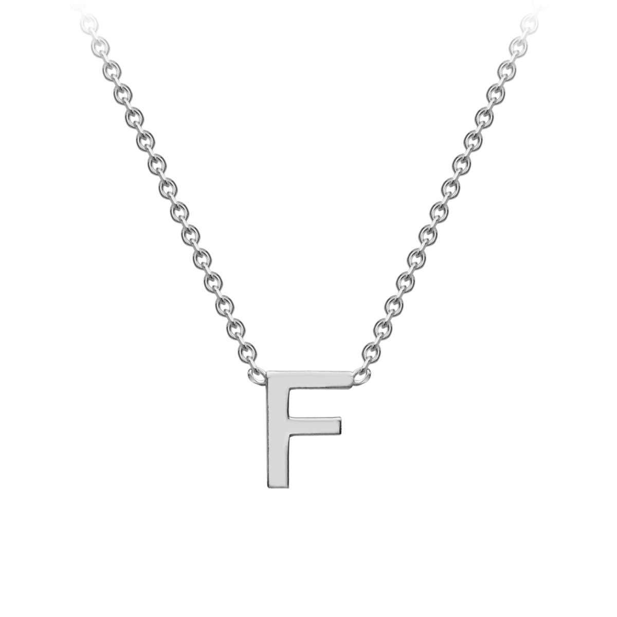 PETITE 'F' INITIAL NECKLACE | 9K SOLID WHITE GOLD