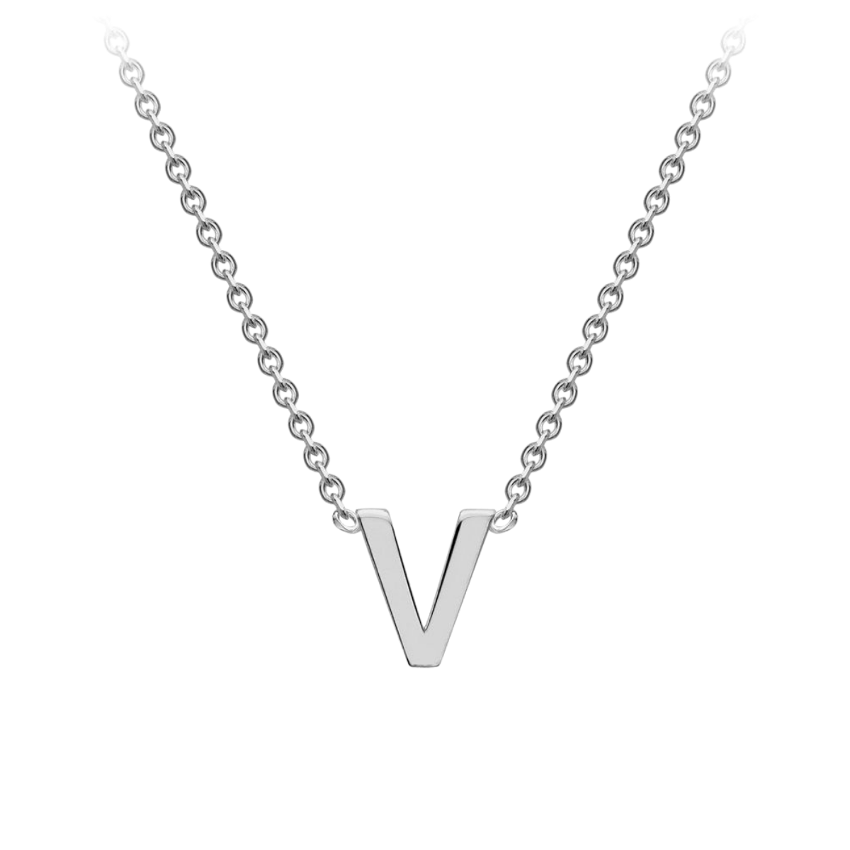 PETITE 'V' INITIAL NECKLACE | 9K SOLID WHITE GOLD