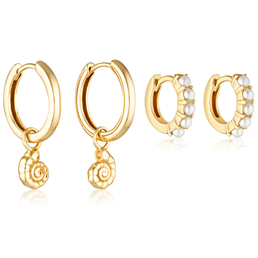 CONCH HOOPS & PEARL HUGGIES | GOLD