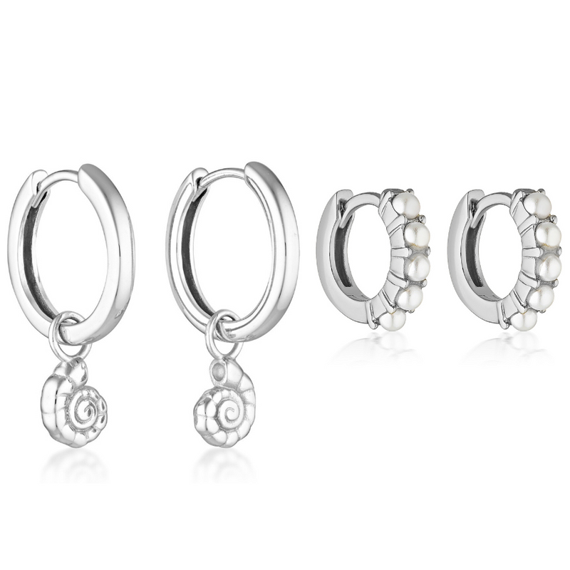 CONCH HOOPS & PEARL HUGGIES | SILVER