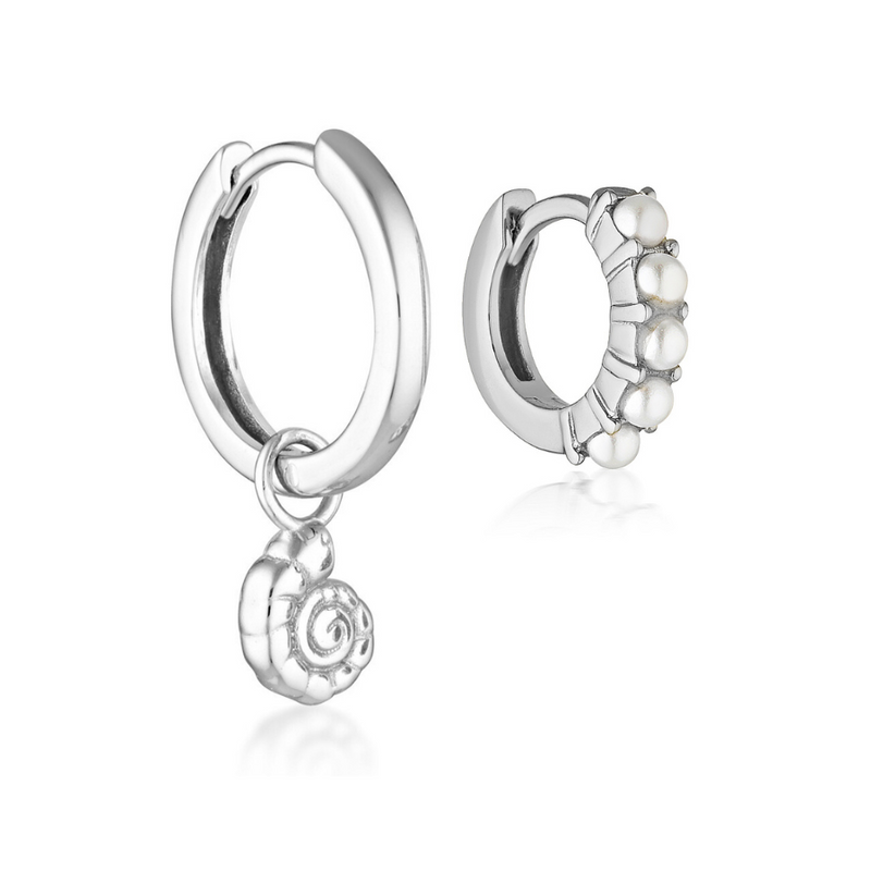 CONCH HOOPS & PEARL HUGGIES | SILVER