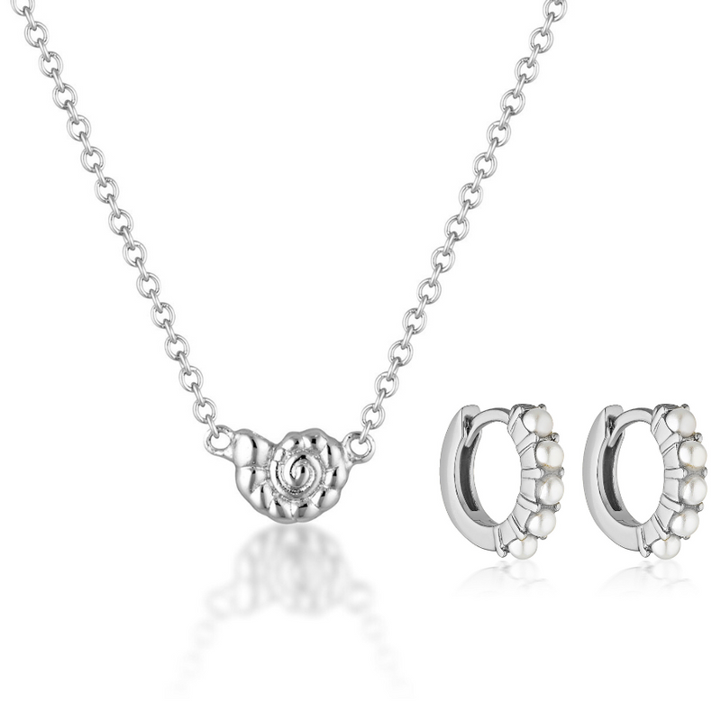 CONCH NECKLACE & PEARL HUGGIES | SILVER