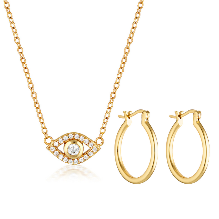 EVIL EYE NECKLACE & IVY HOOPS | GOLD