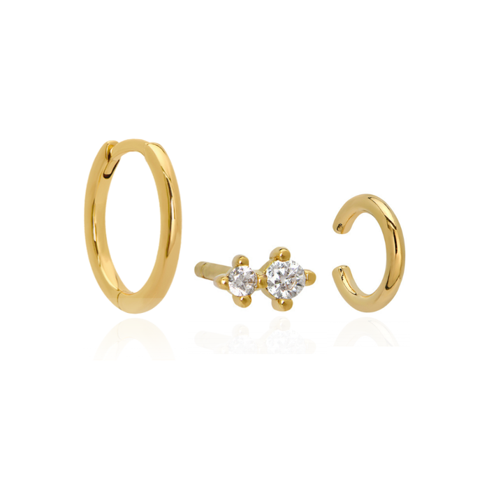 SENA SLEEPER HOOPS, NIVA STUDS & BARE EAR CUFF | GOLD