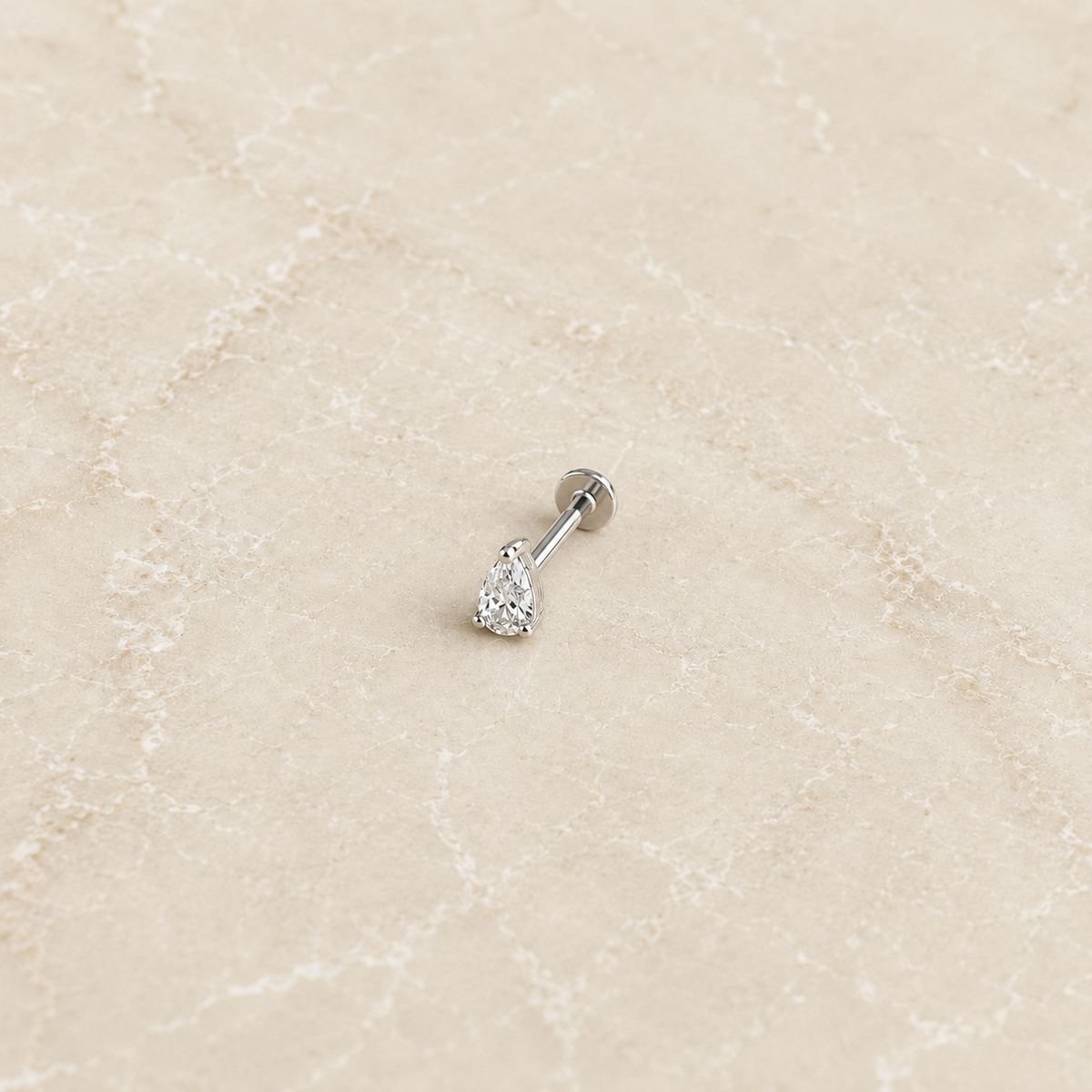 Pear Flatback Stud - Silver