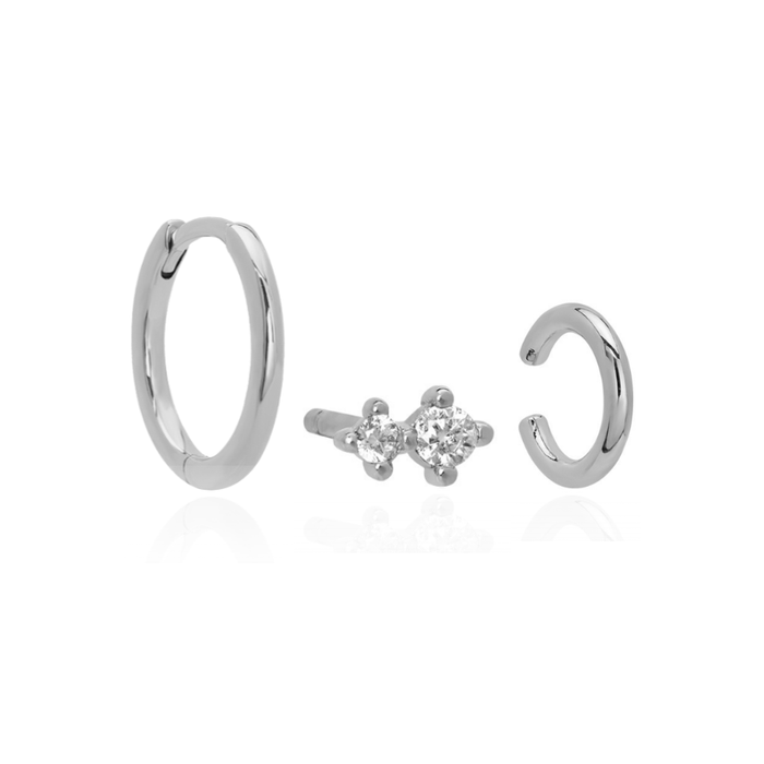 SENA SLEEPER HOOPS, NIVA STUDS & BARE EAR CUFF | SILVER