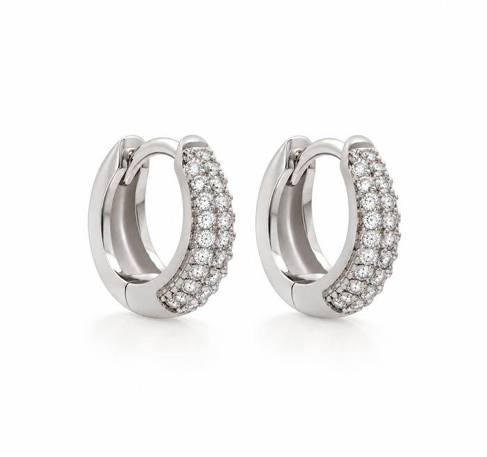 Slim Pavé Tully Huggies - Silver